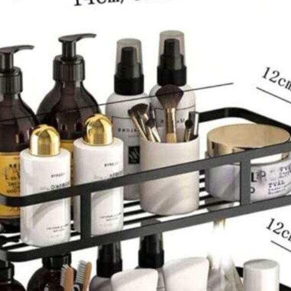 NEW BLACK HEAVY DUTY METAL SHOWER WALL SHELF SUCTION CUP HOOK ATTACHMENT - Picture 2 of 4